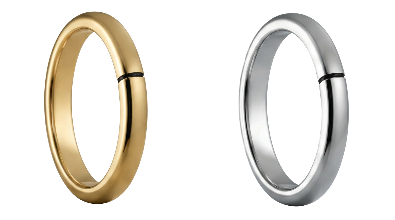 F8 payment rings in polished gold and silver